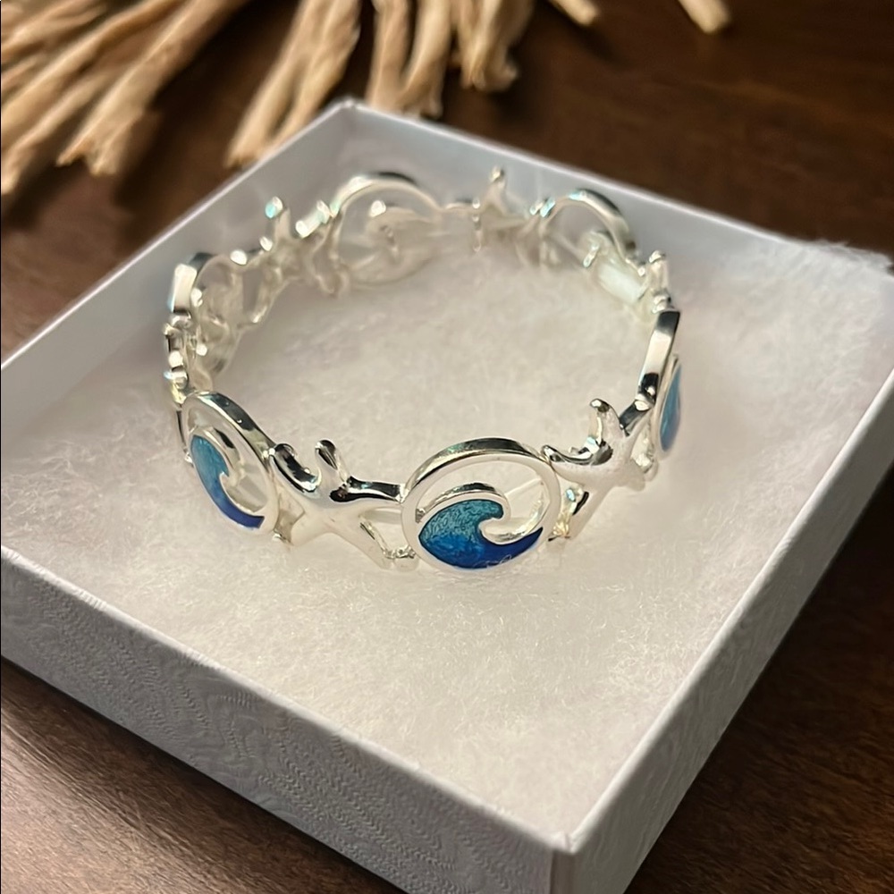 Silver and Blue Wave Bracelet